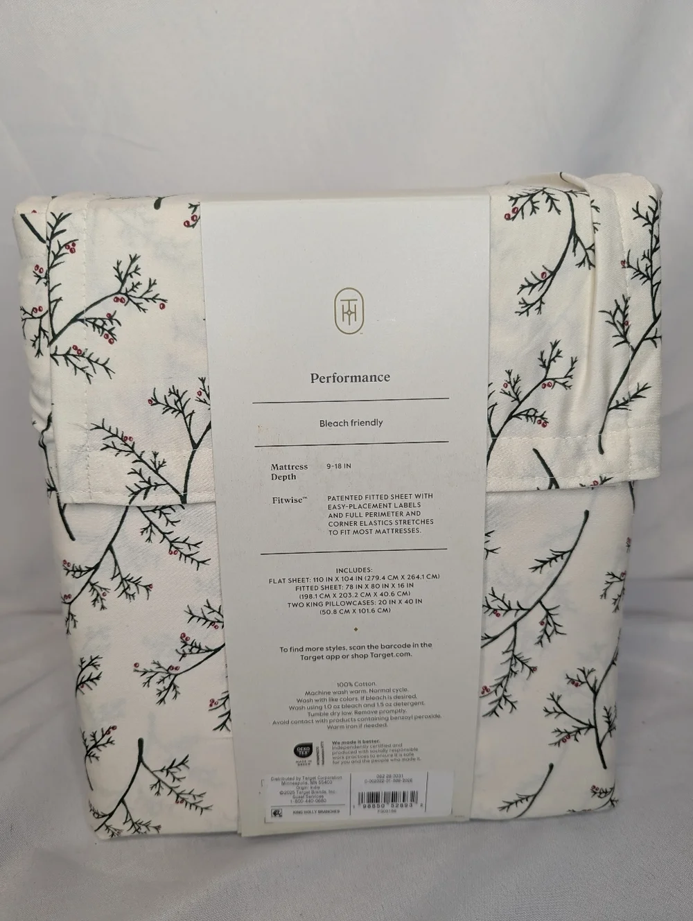 NWT Threshold Holly Branches Cotton King Sheet Set - Picture 5 of 9